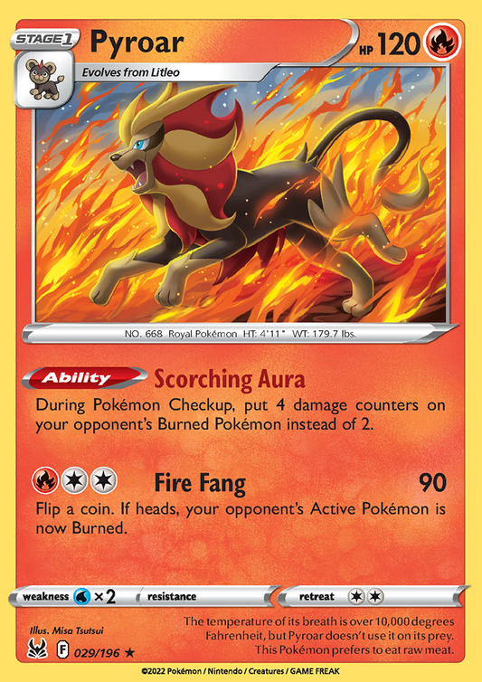 Pokemon Card Lost Origin 029/196 29/196 Pyroar Holo Rare *MINT*