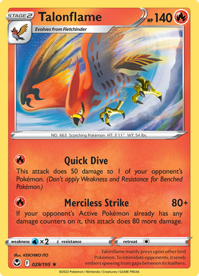 Pokemon Card Silver Tempest 029/195 29/195 Talonflame Rare *MINT*