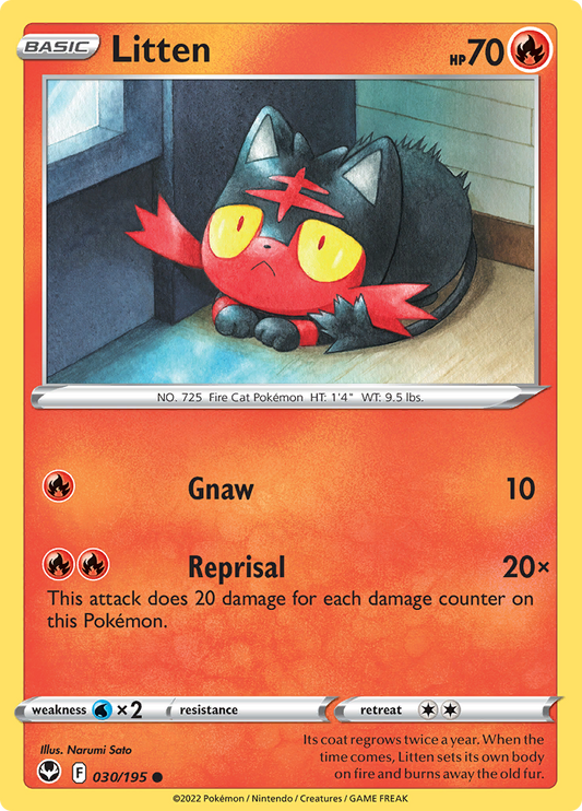 Pokemon Card Silver Tempest 030/195 30/195 Litten Common *MINT*