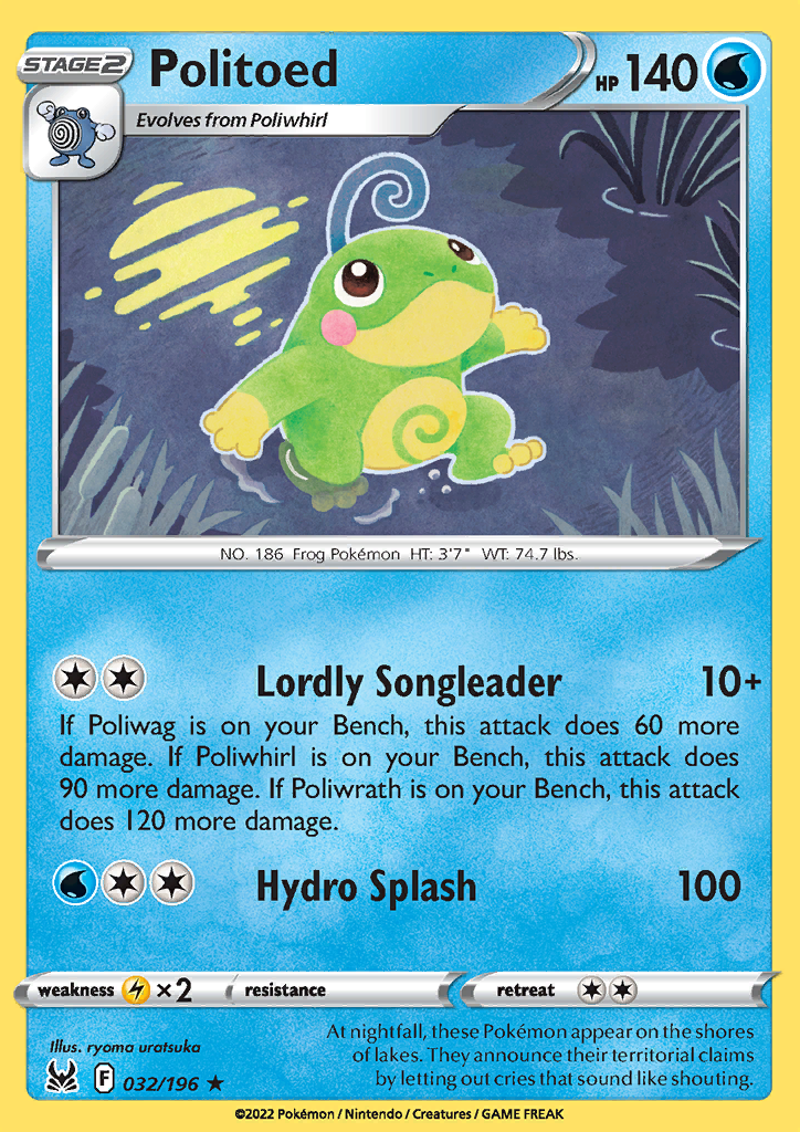 Pokemon Card Lost Origin 032/196 32/196 Politoed Rare *MINT*