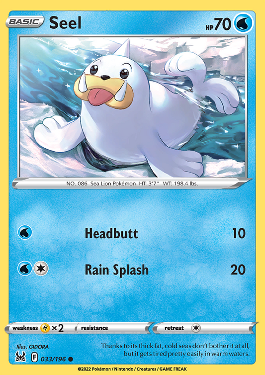 Pokemon Card Lost Origin 033/196 33/196 Seel Common *MINT*