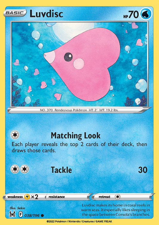 Pokemon Card Lost Origin 038/196 38/196 Luvdisc Common *MINT*