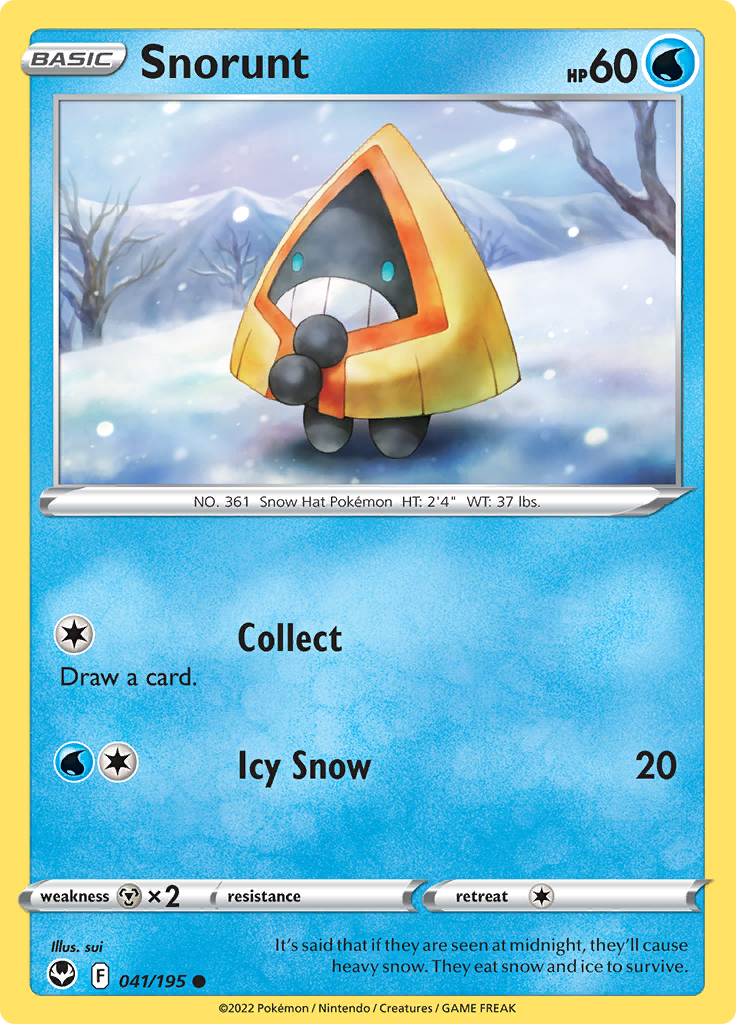 Pokemon Card Silver Tempest 041/195 41/195 Snorunt Common *MINT*