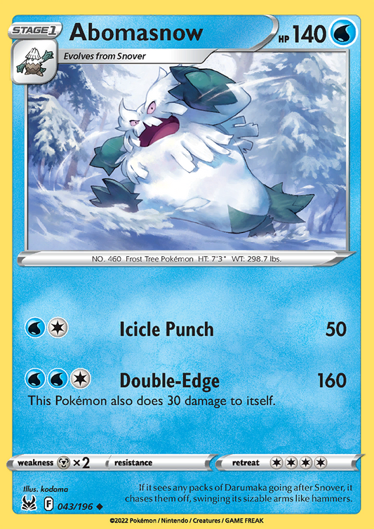 Pokemon Card Lost Origin 043/196 43/196 Abomasnow Uncommon *MINT*