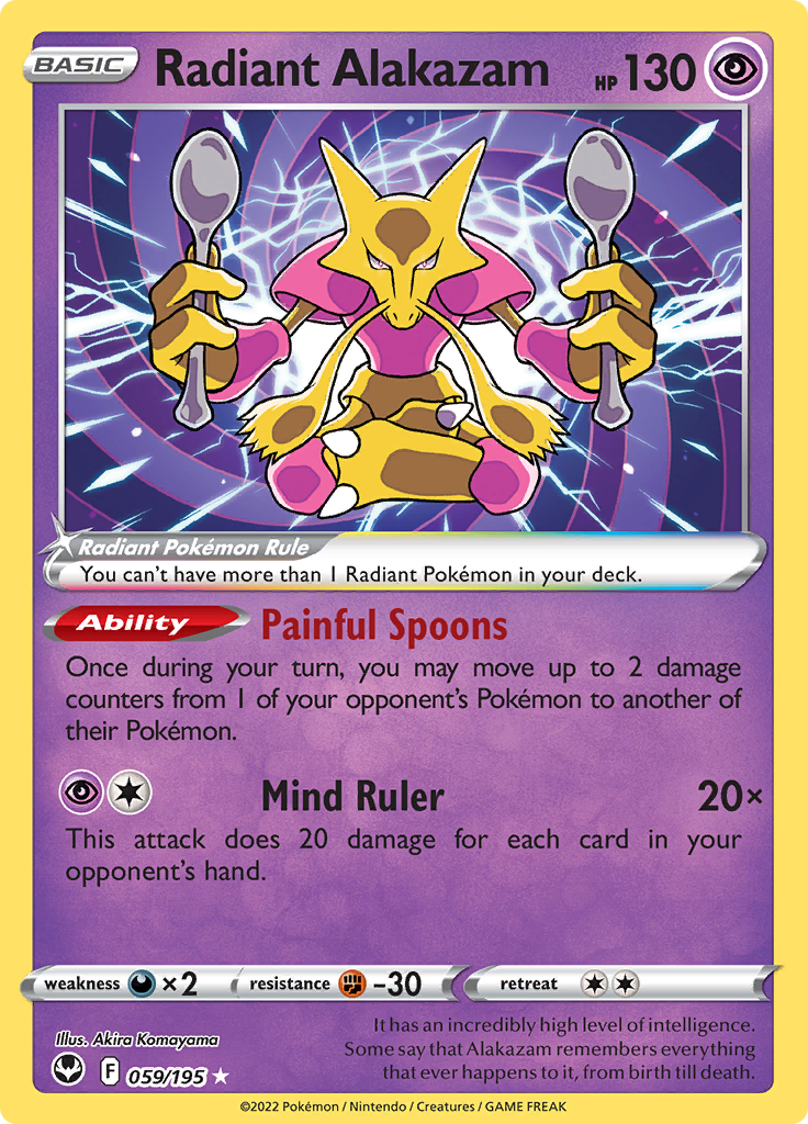 Pokemon Card Silver Tempest 059/195 59/195 Radiant Alakazam Ultra Rare *MINT*