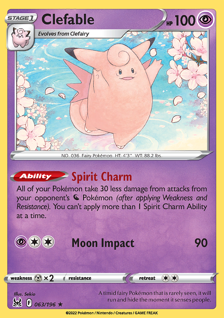 Pokemon Card Lost Origin 063/196 63/196 Clefable Rare *MINT*