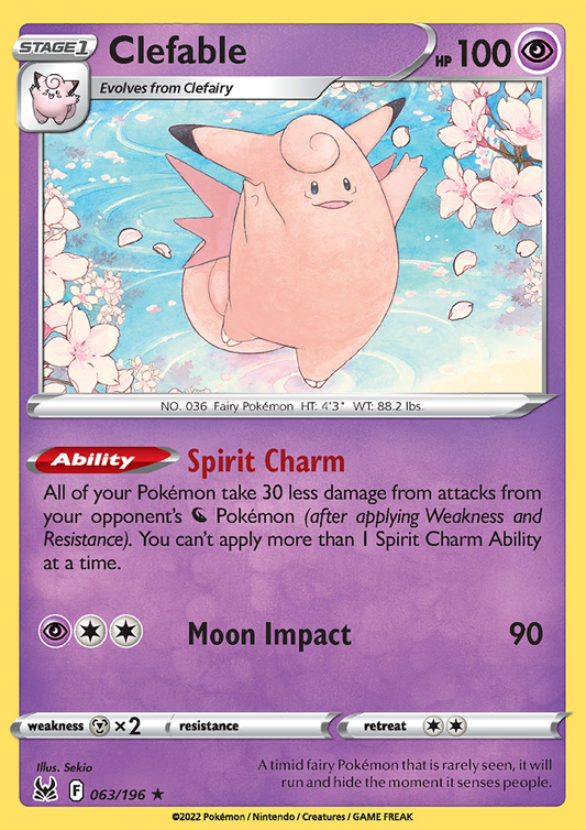 Pokemon Card Lost Origin 063/196 63/196 Clefable Rare *MINT*