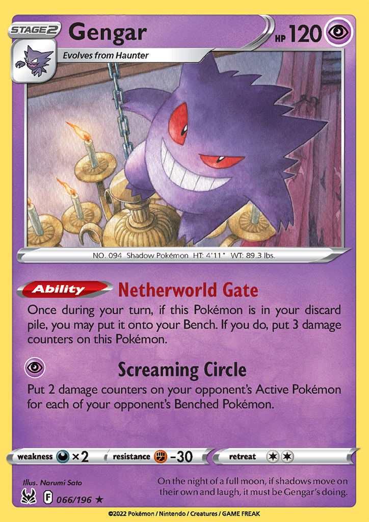 Pokemon Card Lost Origin 066/196 66/196 Gengar Holo Rare *MINT*