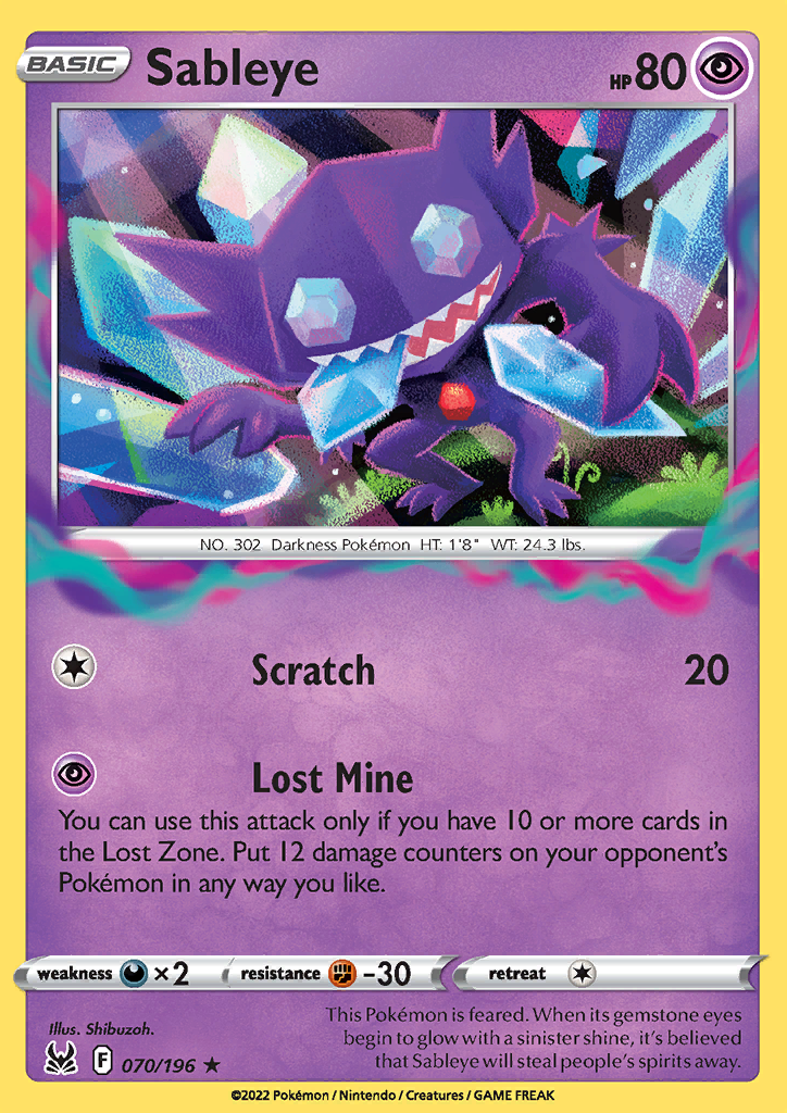 Pokemon Card Lost Origin 070/196 70/196 Sableye Holo Rare *MINT*