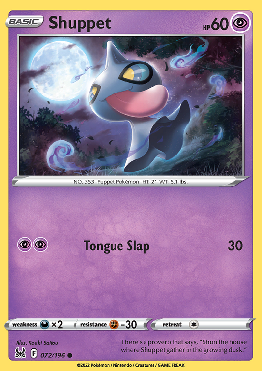 Pokemon Card Lost Origin 072/196 72/196 Shuppet Common *MINT*