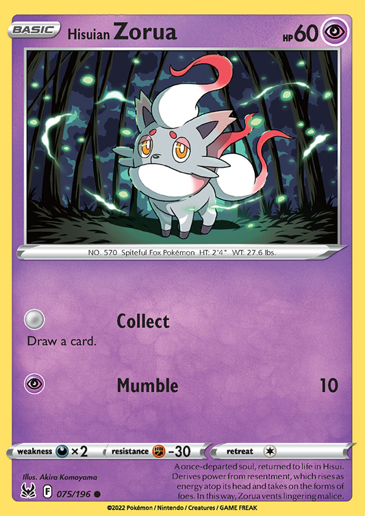 Pokemon Card Lost Origin 075/196 75/196 Hisuian Zorua Common *MINT*