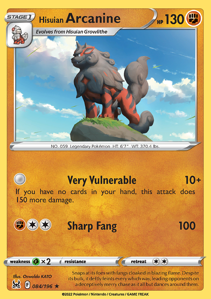 Pokemon Card Lost Origin 084/196 84/196 Hisuian Arcanine Holo Rare *MINT*