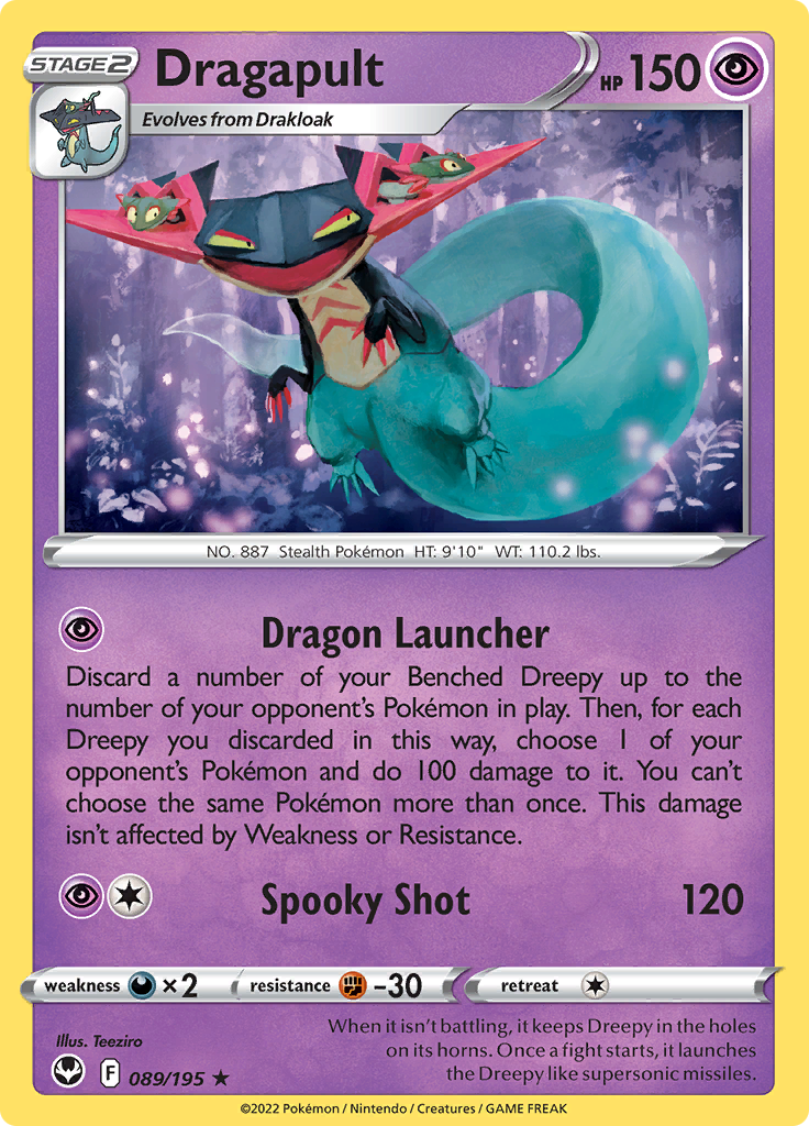 Pokemon Card Silver Tempest 089/195 89/195 Dragapult Holo Rare *MINT*