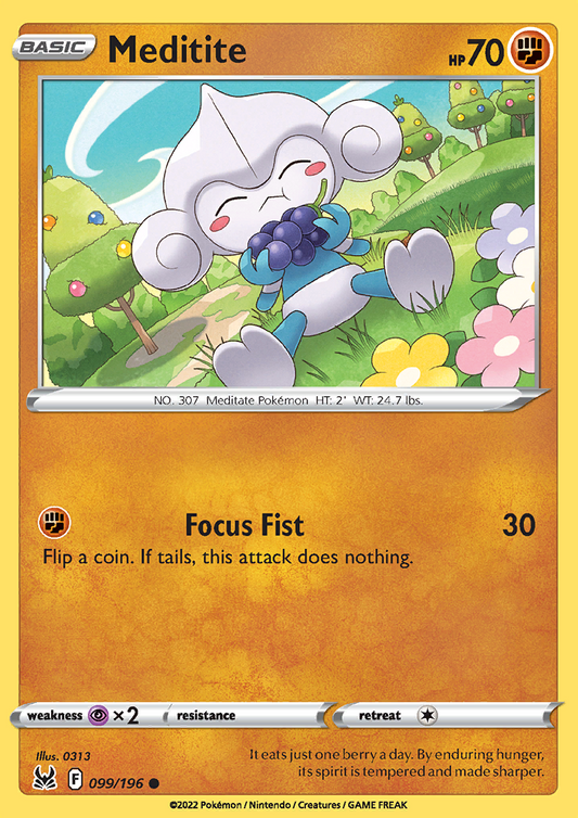 Pokemon Card Lost Origin 099/196 99/196 Meditite Common *MINT*