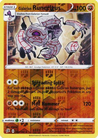 102/192 Galarian Runerigus Rebel Clash (RCL) Rare Reverse Holo