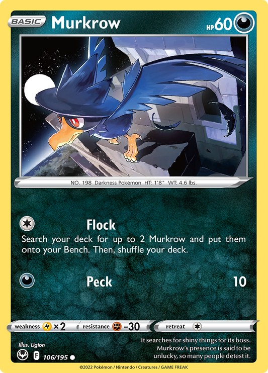 Pokemon Card Silver Tempest 106/195 Murkrow Common *MINT*