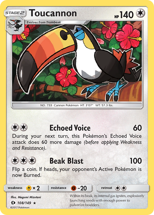 Pokemon Card Sun & Moon 108/149 Toucannon Rare *MINT*