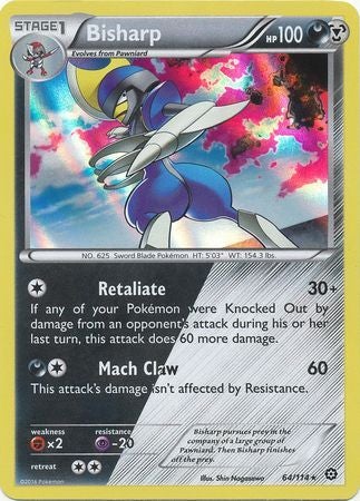 Pokemon Card 64/114 XY Steam Siege Bisharp Rare Holo