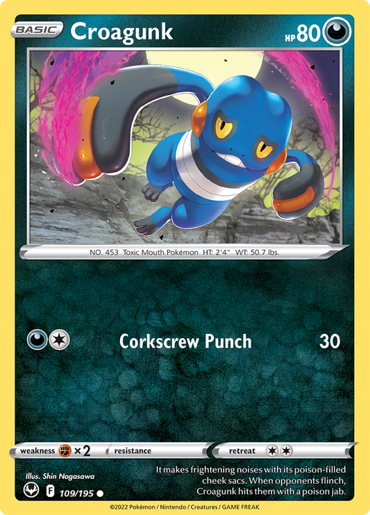 Pokemon Card Silver Tempest 109/195 Croagunk Common *MINT*