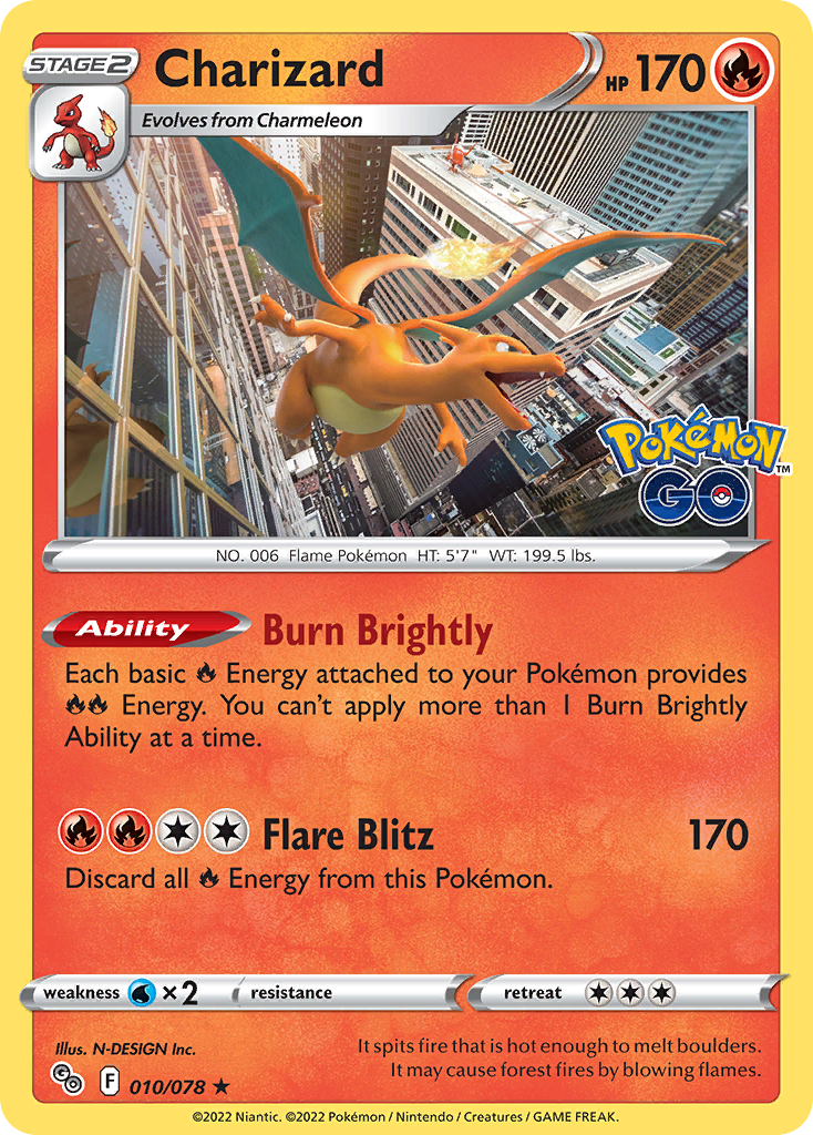 Pokemon Card Pokemon Go 10/78 Charizard Holo Rare *MINT*