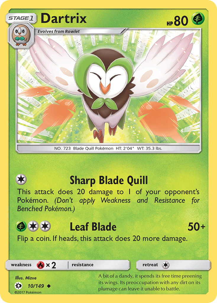 Pokemon Card Sun & Moon 010/149 10/149 Dartrix Uncommon *MINT*