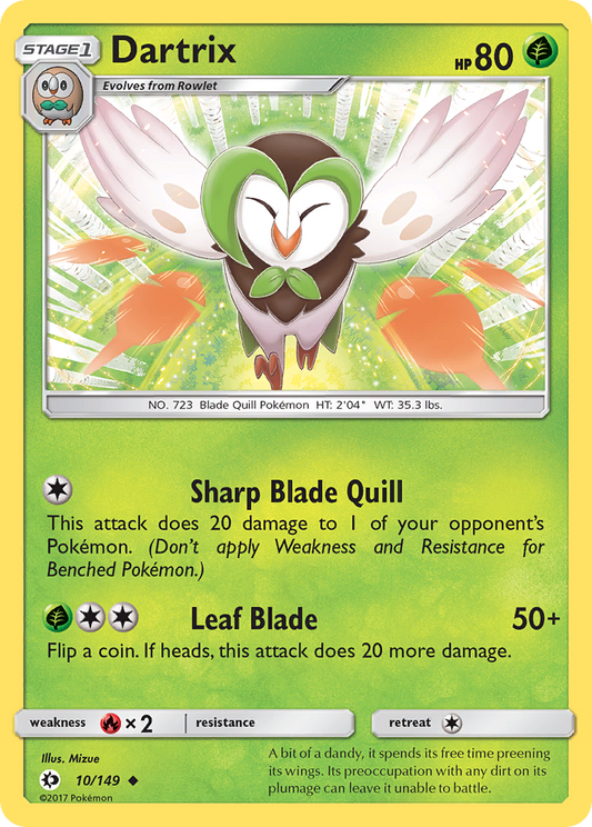 Pokemon Card Sun & Moon 010/149 10/149 Dartrix Uncommon *MINT*