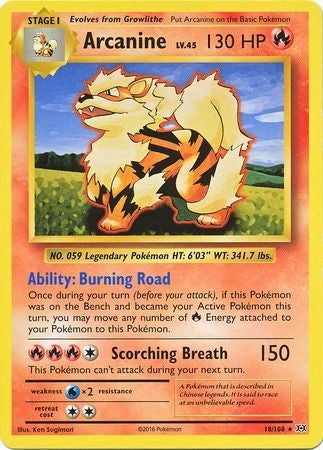 <transcy>لعبة Pokemon Card XY Evolutions 18/108 Arcanine Rare</transcy>