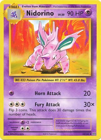 Pokemon Card XY Evolutions 44/108 Nidorino Uncommon