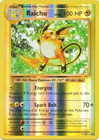 <transcy>Pokemon Card XY Evolutions 36/108 Raichu Reverse Holo Sjælden</transcy>