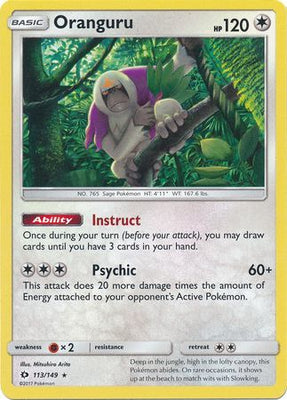 Pokemon Card 113/149 Sun & Moon Oranguru Rare Holo