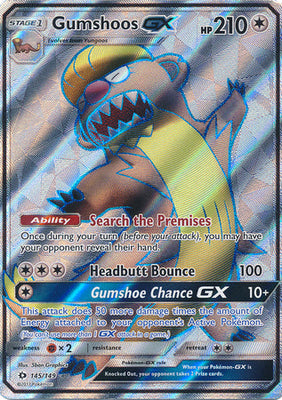 <transcy>Pokemon Card 145/149 Sun &amp; Moon Gumshoos GX Full Art Sjælden</transcy>