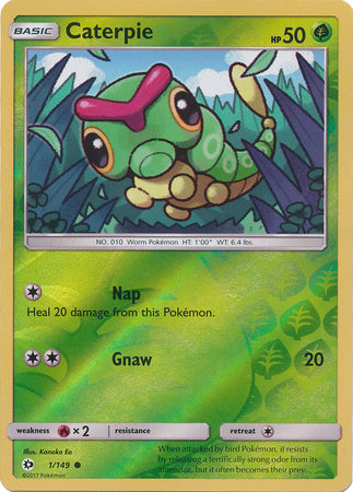 Pokemon Card Sun & Moon 001/149 1/149 Caterpie Reverse Holo Common *MINT*