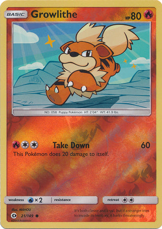 Pokemon Card Sun & Moon 021/149 21/149 Growlithe Reverse Holo Common *MINT*