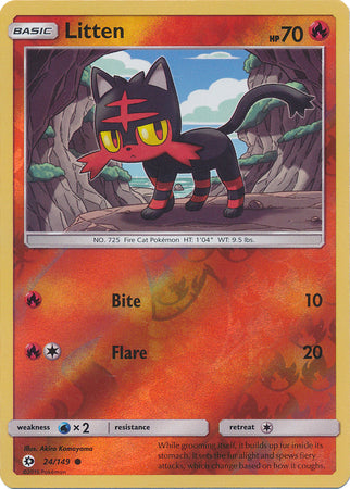 Pokemon Card Sun & Moon 024/149 24/149 Litten Reverse Holo Common *MINT*