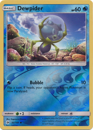 Pokemon Card Sun & Moon 045/149 45/149 Dewpider Reverse Holo Common *MINT*