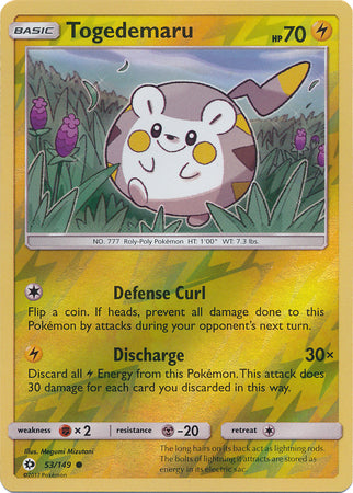 Pokemon Card Sun & Moon 053/149 53/149 Togedemaru Reverse Holo Common *MINT*