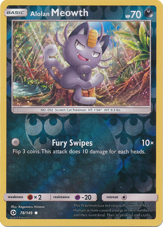 Pokemon Card Sun & Moon 078/149 78/149 Alolan Meowth Reverse Holo Common *MINT*