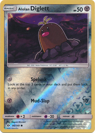 Pokemon Card Sun & Moon 086/149 86/149 Alolan Diglett Reverse Holo Common *MINT*