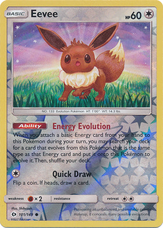 Pokemon Card Sun & Moon 101/149 Eevee Reverse Holo Common *MINT*