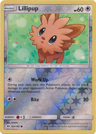 Pokemon Card Sun & Moon 103/149 Lillipup Reverse Holo Common *MINT*