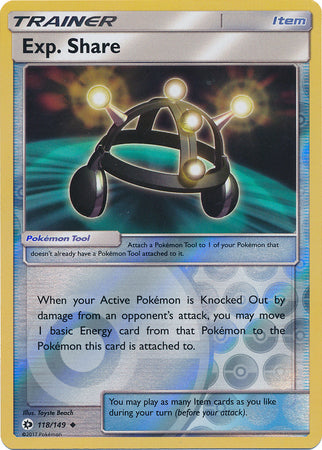 Pokemon Card Sun & Moon 118/149 Exp. Share Pokémon Tool Reverse Holo Uncommon *MINT*