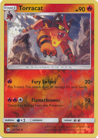 Pokemon Card Sun & Moon 025/149 25/149 Torracat Reverse Holo Uncommon *MINT*