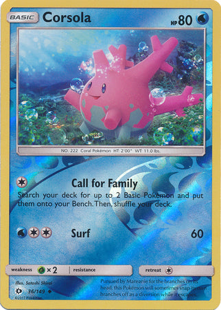 Pokemon Card Sun & Moon 036/149 36/149 Corsola Reverse Holo Uncommon *MINT*