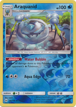 Pokemon Card Sun & Moon 046/149 46/149 Araquanid Reverse Holo Uncommon *MINT*