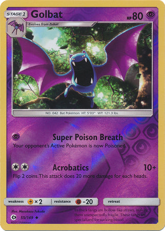 Pokemon Card Sun & Moon 055/149 55/149 Golbat Reverse Holo Uncommon *MINT*