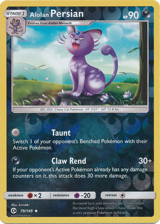 Pokemon Card Sun & Moon 079/149 79/149 Alolan Persian Reverse Holo Uncommon *MINT*