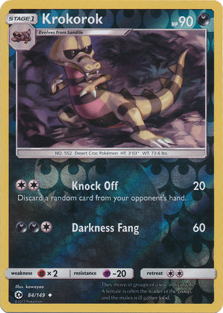 Pokemon Card Sun & Moon 084/149 84/149 Krokorok Reverse Holo Uncommon *MINT*