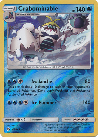 Pokemon Card Sun & Moon 043/149 43/149 Crabominable Reverse Holo Rare *MINT*