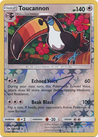 Pokemon Card Sun & Moon 108/149 Toucannon Reverse Holo Rare *MINT*