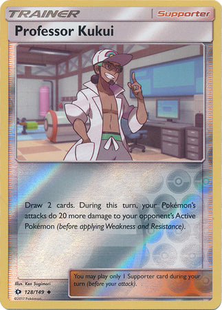 Pokemon Card Sun & Moon 128/149 Professor Kukui Supporter Reverse Holo Uncommon *MINT*